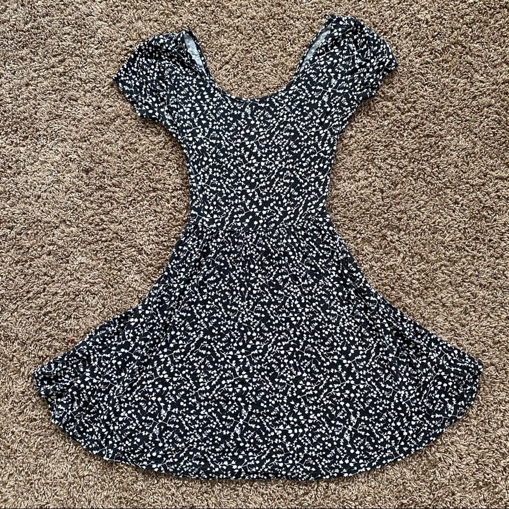 Black and white floral skater dress